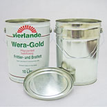 Two tapered metal pails with lid. One is plain outside and has a laquered interior. The other is litho printed outside and has a plain interior.